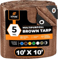 Multipurpose Protective Cover Brown Poly Tarp 10' x 10' - Durable, Water Resistant, Weather Resistant - 5 Mil Thick Polyethylene - by Xpose Safety