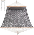 ANOW Outdoor Hammock with Spreader Bars and Detachable Pillow, 2 Person Hammock, 450 LBS Weight Capacity, Gray Cube