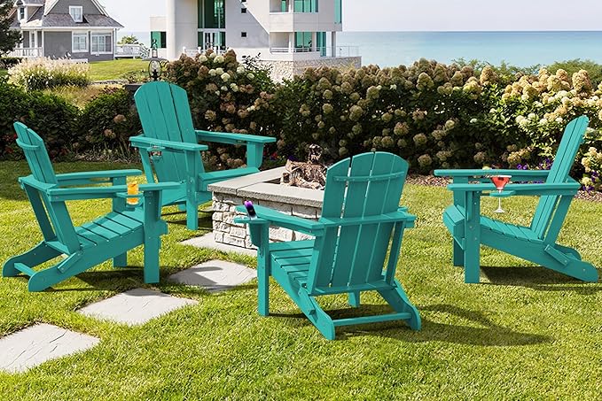 SERWALL Adirondack Chair with Cup Holders - Composite Adirondack Chairs Set of 2 HDPE Outdoor Chairs All Weather Use- Aruba