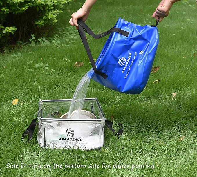 Premium Collapsible Bucket by Freegrace - Compact Portable Folding Water Container - Lightweight & Durable - Includes Handy Tool Mesh Pocket