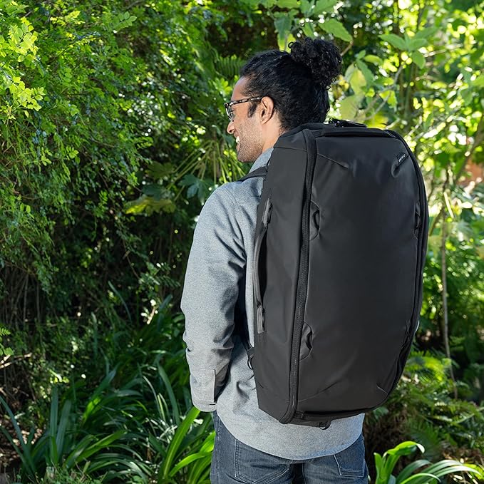 Peak Design Travel Duffelpack 45-65L, Black, Weatherproof Duffel Backpack, Expandable Design, Extra-Long Zip Path, Stowable Straps, Fits Packing Cubes and Camera Cubes, Versatile Duffel Bag for Travel