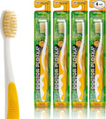 MOUTHWATCHERS Soft Childrens Flossing Manual Toothbrush, Value Pack of 4, Yellow Toothbrushes for Kids & Teens, Ultra Clean, by Dr. Plotka's