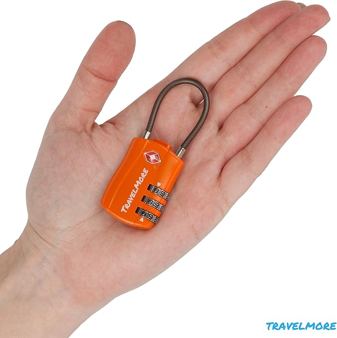 2 Pack TSA Approved Travel Combination Cable Luggage Locks for Suitcases & Backpacks - Orange
