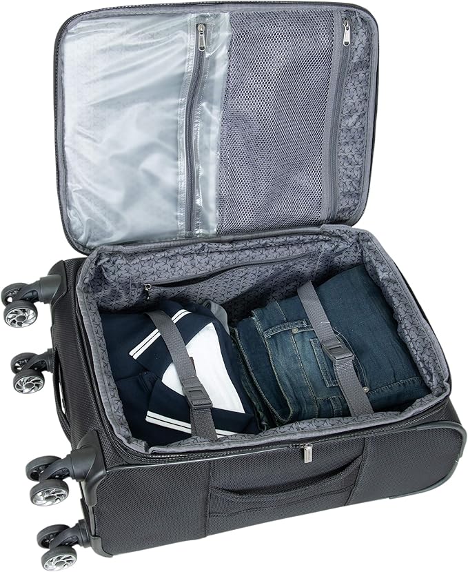Kenneth Cole REACTION Rugged Roamer Lightweight Softside Expandable 8-Wheel Spinner Luggage, Black, 20-Inch Carry-On