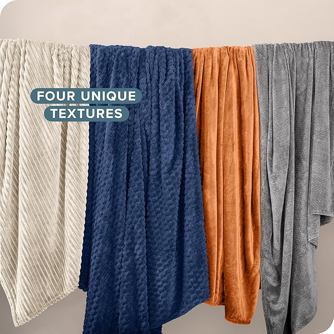 Bare Home Textured Fleece Blanket - King Size - Ultra-Soft Lightweight for Bed, Sofa, and Couch - Luxury Microplush - Cozy Warm Blanket (King, Ribbed Grey)