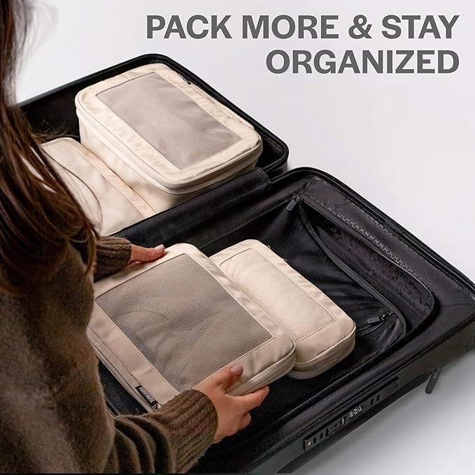 Compression Packing Cubes for Travel - Luggage Organizer Bags - Double Zipper Packing Cubes for Suitcases (6-Pack, Black)