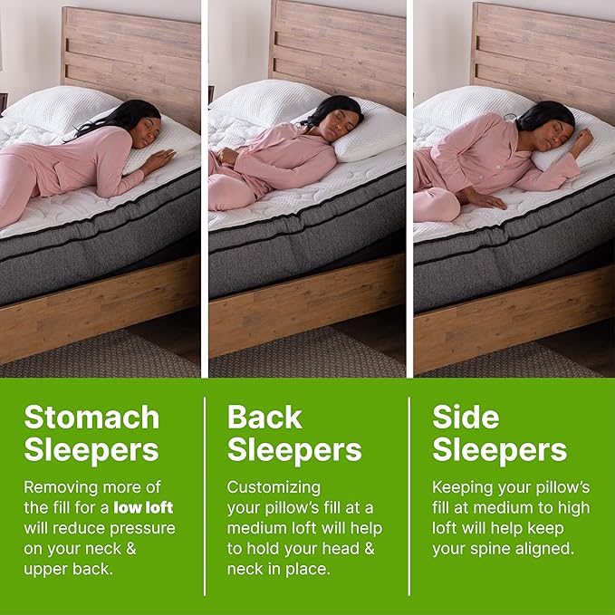 GhostBed Shredded Memory Foam Pillow with Adjustable Gel Memory Foam and Cooling Breathable Cover - Standard Size Shredded Memory Foam Pillows CertiPUR-US Certified 1-Pack