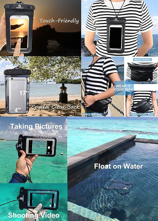 Freegrace Waterproof Dry Bags Set of 3 Dry Bag with 2 Zip Lock Seals & Detachable Shoulder Strap, Waist Pouch & Phone Case - Can Be Submerged Into Water (Navy Blue, 20L)