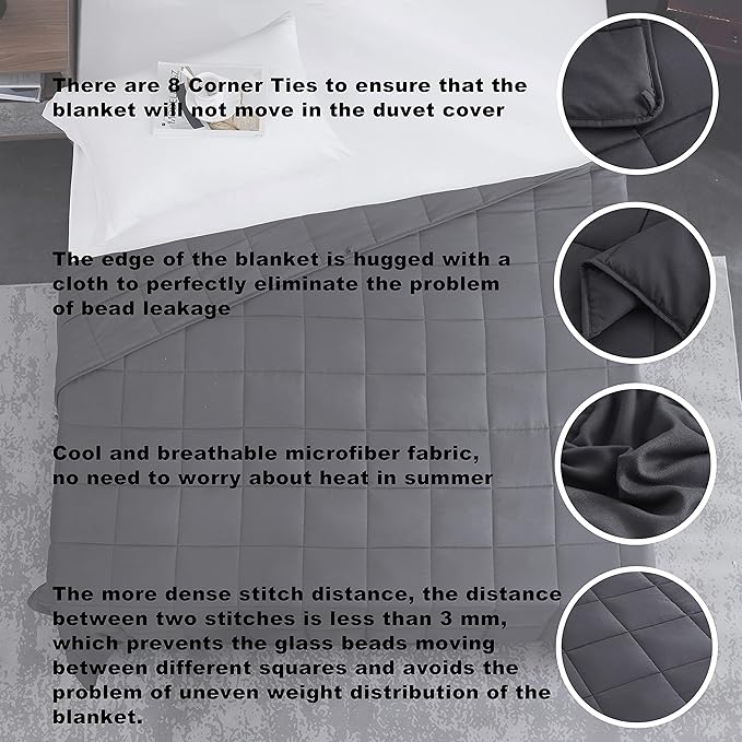 Weighted Blanket (15lbs 60"x80" Queen Size) Cooling Breathable Microfiber Material with Glass Beads Big Heavy Blanket for Adult All-Season Summer Fall Winter Soft Thick Comfort