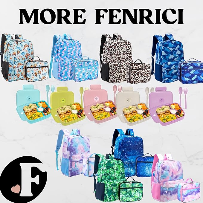 Fenrici Black Lunch Box for Boys, Girls, Kids, Teens, Men, Women Insulated Lunch Bag, Soft Sided Compartments, Spacious, BPA Free, Food Safe, 10.8in x 8.5in x 2.8in, Black