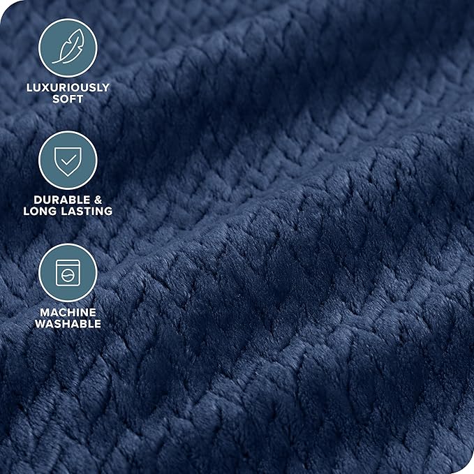 Bare Home Textured Fleece Blanket - King Size - Ultra-Soft Lightweight for Bed, Sofa, and Couch - Luxury Microplush - Cozy Warm Blanket (King, Chevron Dark Blue)