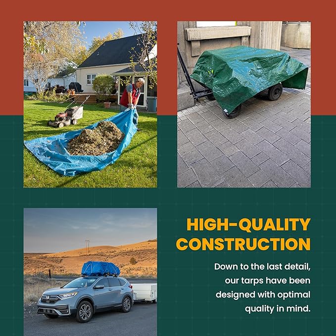 Large Waterproof Tarp - Heavy Duty 10 Mil Thick Poly Tarpaulin Ideal for Canopy Tents, Boats, RV or Pool Covers - Multipurpose Protective Tarps with Grommets for Indoor, Outdoor Use | 9' x 12' 2 Pack
