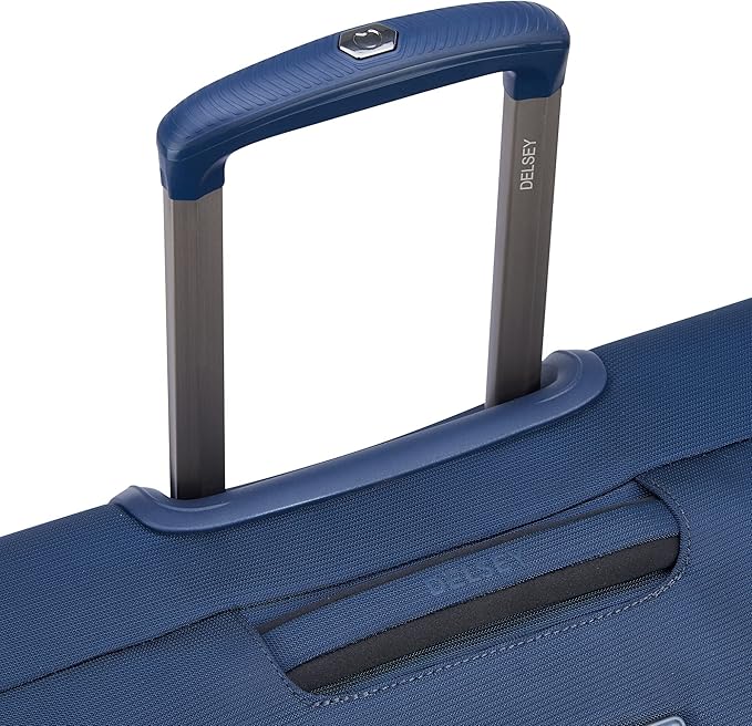 DELSEY PARIS Helium DLX Softside Expandable Luggage with Spinner Wheels, Navy Blue, Checked-Medium 25 Inch