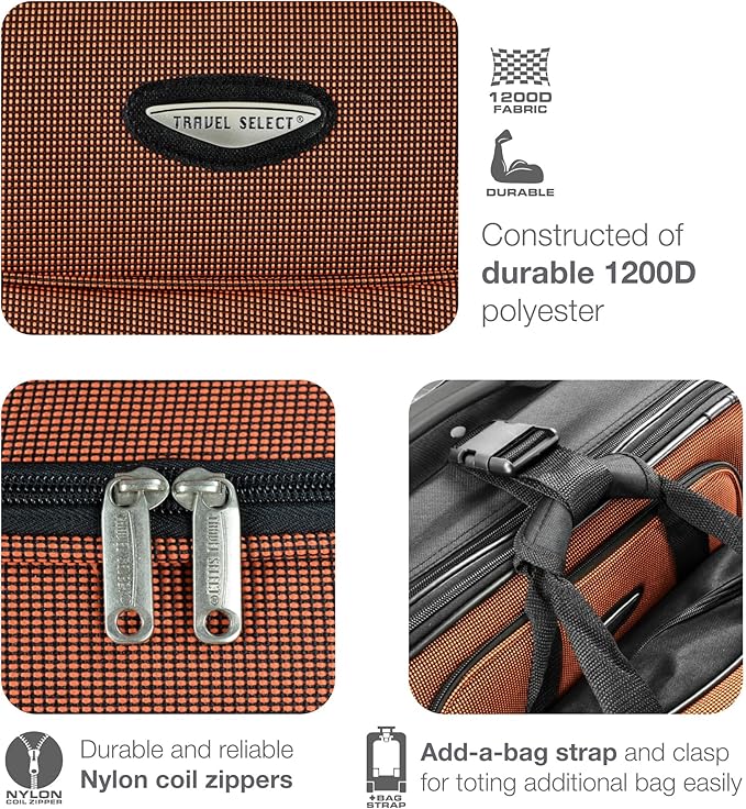 Travel Select Amsterdam 8-Piece Softside Expandable Luggage Set, Lightweight 2-Wheel Suitcases with Packing Cubes & Travel Tote, Durable Polyester Construction, Gray