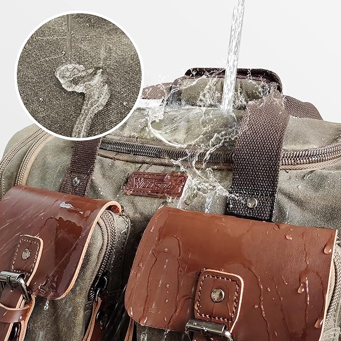 Wildroad Waxed Canvas Duffle Bag - 60L Waterproof Genuine Leather Weekender Overnight Travel Hand Bag