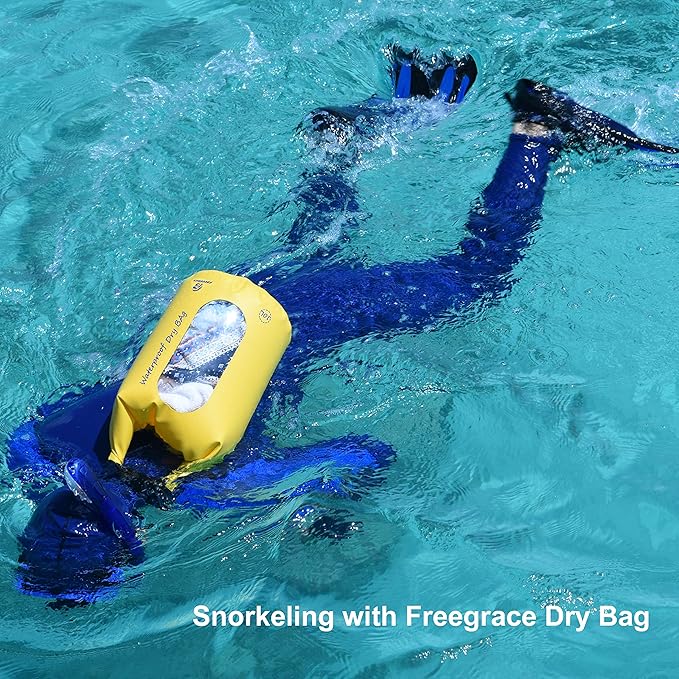 Freegrace Waterproof Dry Bags Set of 3 Dry Bag with 2 Zip Lock Seals & Detachable Shoulder Strap, Waist Pouch & Phone Case - Can Be Submerged Into Water - for Swimming (Orange(Window), 10L)