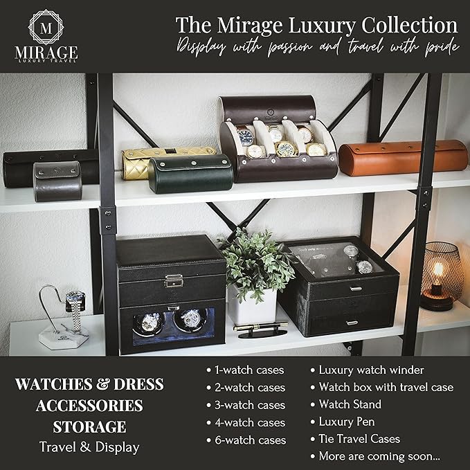 Watch Travel Case for Men - Mirage Watch Roll Storage and Display 3 slots - Slate Grey/Ivory White Interior Vegan Leather