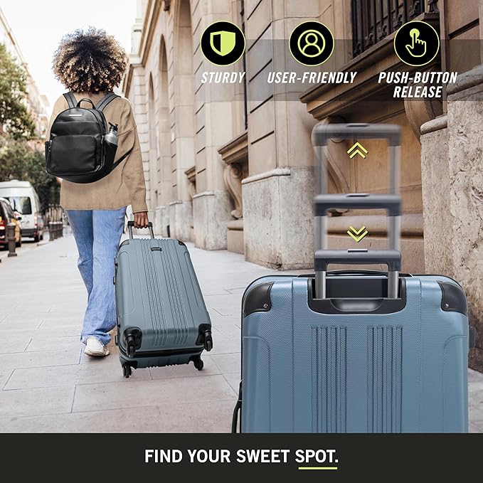 Kenneth Cole REACTION Out of Bounds Lightweight Hardshell 4-Wheel Spinner Luggage, Granite Blue, 24-Inch Checked