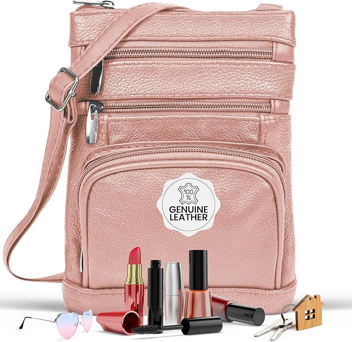 Krediz leather Crossbody Purses for Women, Multi Pocket Crossbody Purse with Adjustable Strap, Soft & Durable Leather Purse