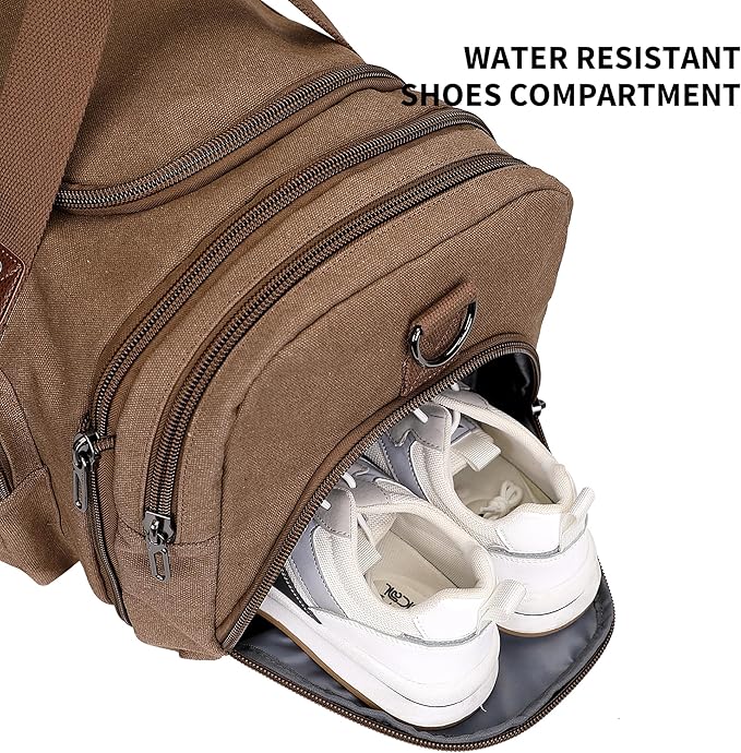 WITZMAN Mens Duffle Bags for Traveling Canvas Weekender Travel Bag Expandable Overnight Bag Carry on Bag(A8007 Brown)