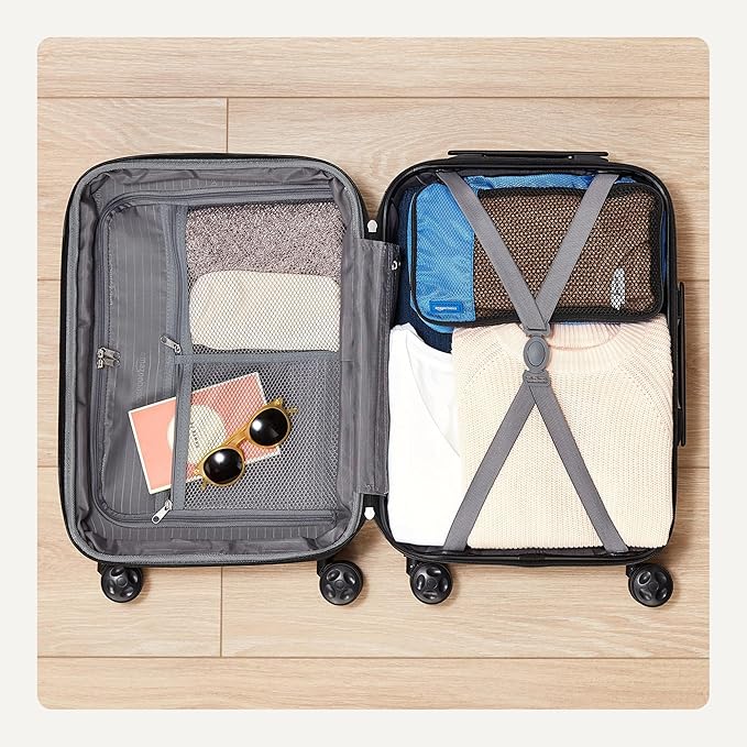 Amazon Basics 26" Hardside Medium Checked Luggage, Hardshell Suitcase With Wheels, Expandable For Up to 15% More Space, With Scratch-Resistant Surface, Four Multi-directional Wheels, Black