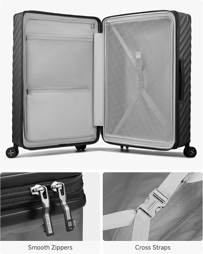 LUGGEX Luggage with Spinner Wheels, Polycarbonate Expandable Hard Shell Suitcase, Checked Large 28 Inch, Blue