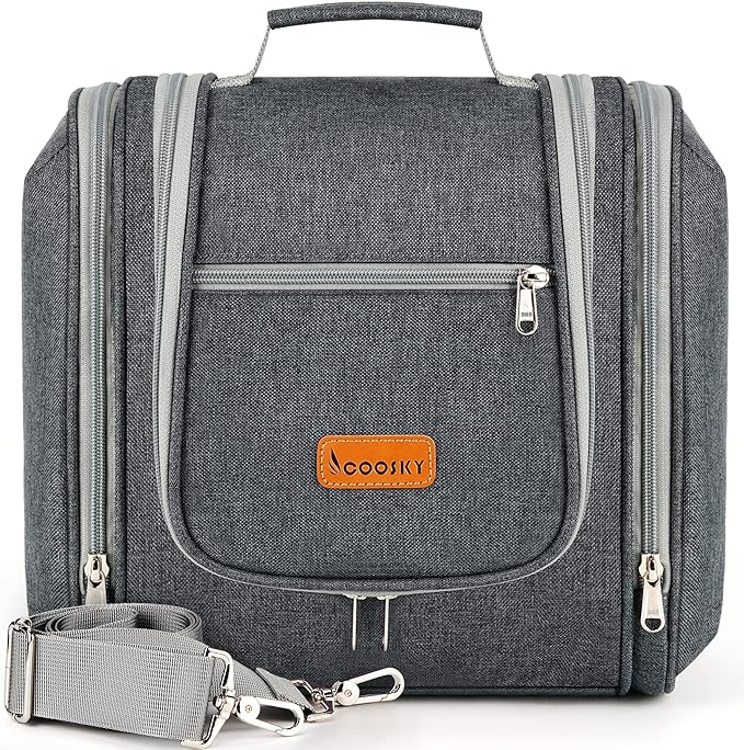 Hanging Toiletry Bag for Women & Men, Cruise Ship Travel Essentials, Holds Full Size Shampoo, with Dry and Wet Separation Cosmetic Bag, Makeup Organizer Bag, Bathroom Water-resistant Bag, Grey