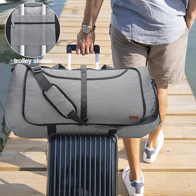 80L Duffle Bag for Travel, Large Foldable Waterproof Travel Duffel Bags Weekender Overnight Bag for Men and Women with Shoe Compartment (Gray)
