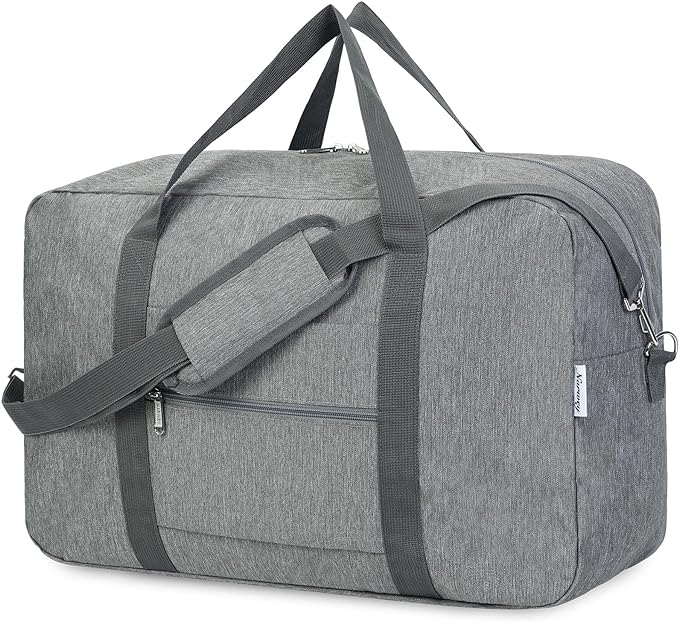 Narwey Foldable Carry on Luggage 22x14x9 Airline Approved Duffle Bag for Travel Packable Duffel Bag for Traveling Airplane for Women and Men 40L (Grey (With Shoulder Strap))