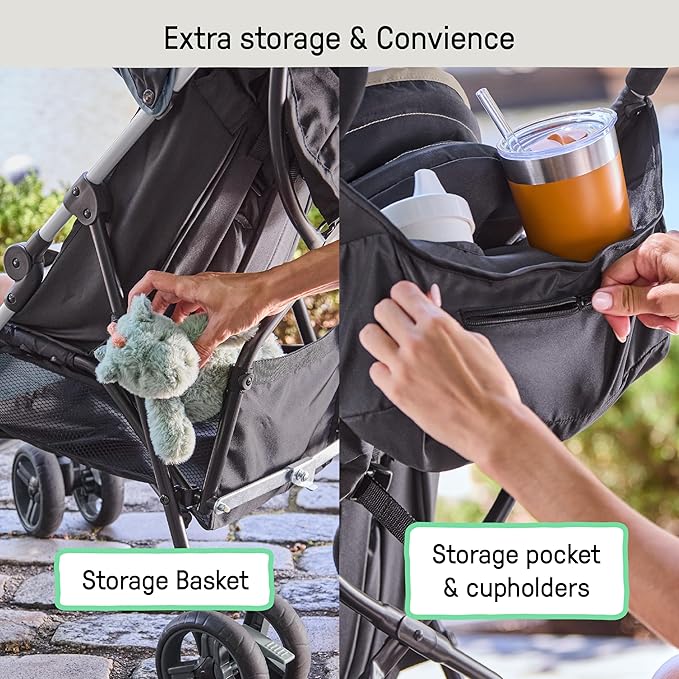 Ingenuity3D Mini Convenience Stroller – Lightweight Stroller with Compact Fold, Multi-Position Recline, Canopy with Pop Out Sun Visor – Umbrella Stroller for Travel and More, Slate Grey