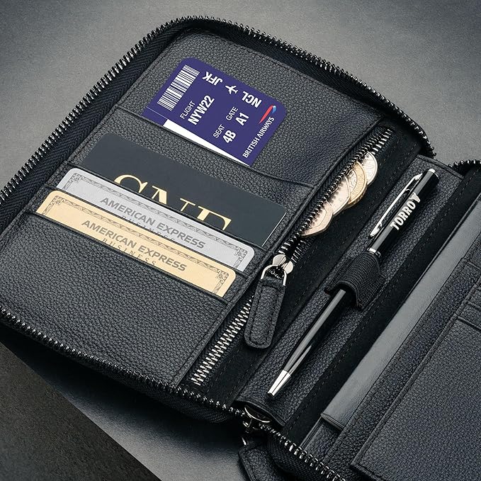 TORRO Travel Wallet – Genuine Leather Travel Organiser with Passport Holder and Detachable Cardholder