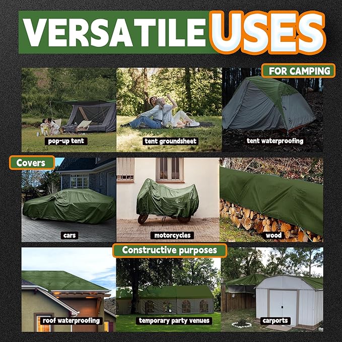 20x30 Feet Tarp Waterproof,9Mil Thick,Finished Size Tarps,UV Resistant,Durable,Multipurpose Poly Tarp Cover with Metal Grommets and Reinforced Edges,Green/Black by RAINDEWAY