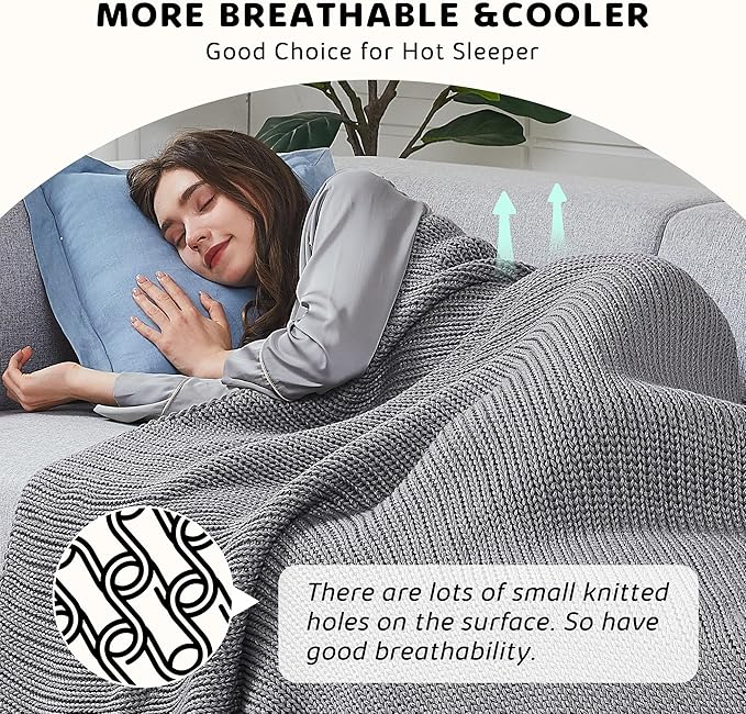L'AGRATY Knitted Weighted Blanket - 50"x60" 10lbs Cooling Chunky Knit Heavy Blanket for Adults Braided Crochet Throw Thick Cable Yarn Knit Decorative No Beads Evenly Weighted Machine Washable