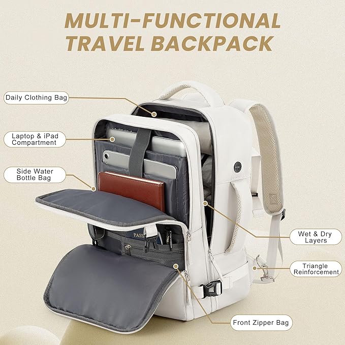 Travel Backpack for Women, Carry On Backpack Flight Approved, Personal Item Travel Bag with USB Charging Port, Casual Daypack College Bag Suitcase Backpack for Weekend, Fit 16 Inch Laptop