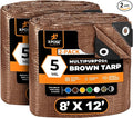 Multipurpose Protective Cover Brown Poly Tarp 8' x 12' (2-Pack) - Durable, Water Resistant, Weather Resistant - 5 Mil Thick Polyethylene - by Xpose Safety