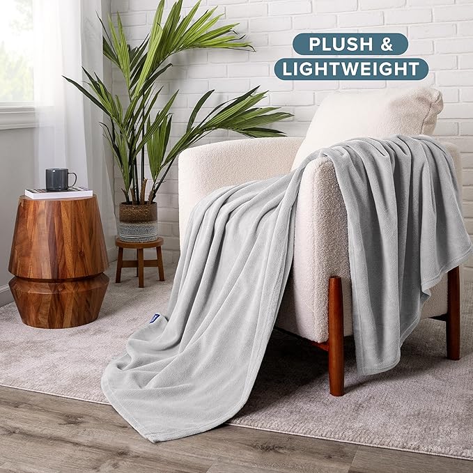 Bare Home Polar Fleece Blanket - Extra Long - Warm & Cozy - Premium Fleece - Throw for Bed, Sofa, Camping, Travel and Cold Nights - Lightweight Blanket (Twin/Twin XL, Light Grey)