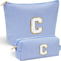 YOOLIFE Cute Makeup Bag for Girls Women - Personalized Initial Blue Makeup Pouch for Girlfriend Bridesmaid Wife | Cosmetic Travel Toiletry Bag for Her Mom | Birthday Preppy Stuff C