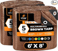 Multipurpose Protective Cover Brown Poly Tarp 6' x 8' (2-Pack) - Durable, Water Resistant, Weather Resistant - 5 Mil Thick Polyethylene - by Xpose Safety