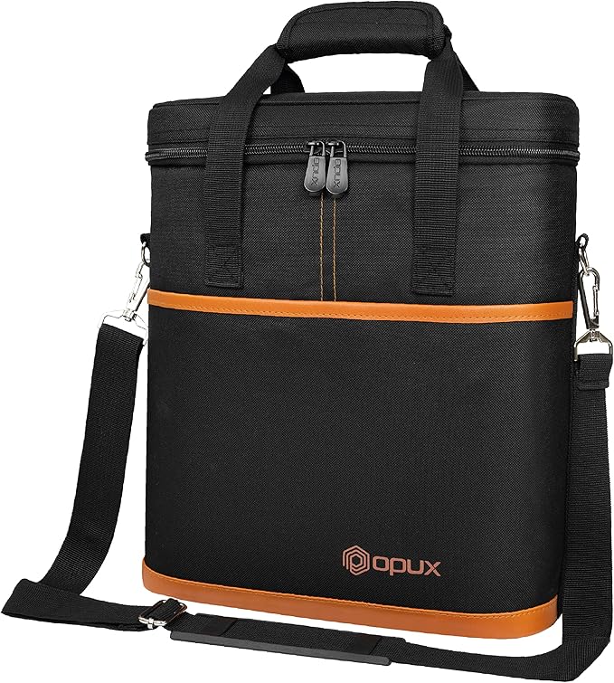 OPUX 3 Bottle Wine Carrier Tote, Insulated Leakproof Wine Cooler Bag, Wine Travel Bag Tote for Picnic BYOB Beach, Portable Wine Bottle Carrying Case, Gift for Wine Lover Women Men Christmas, Brown