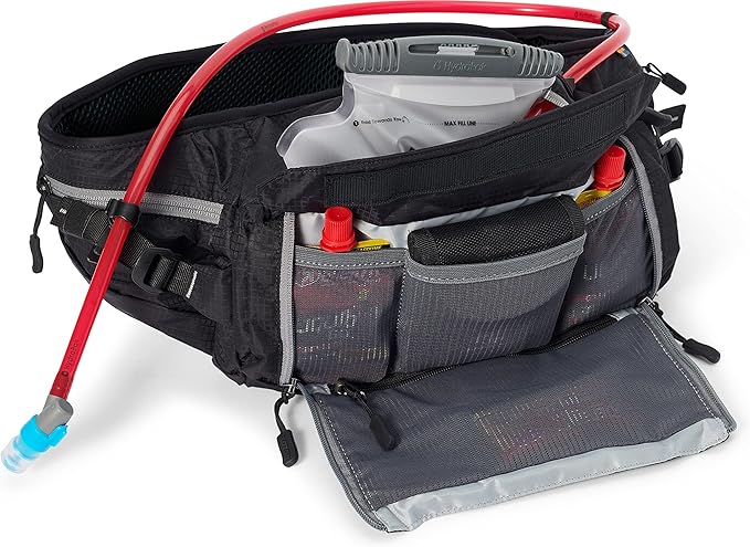 USWE Zulo Hydration Hip Pack - with Organizer and Side Pockets, Bounce Free Hip Belt (Carbon Black, 6L)