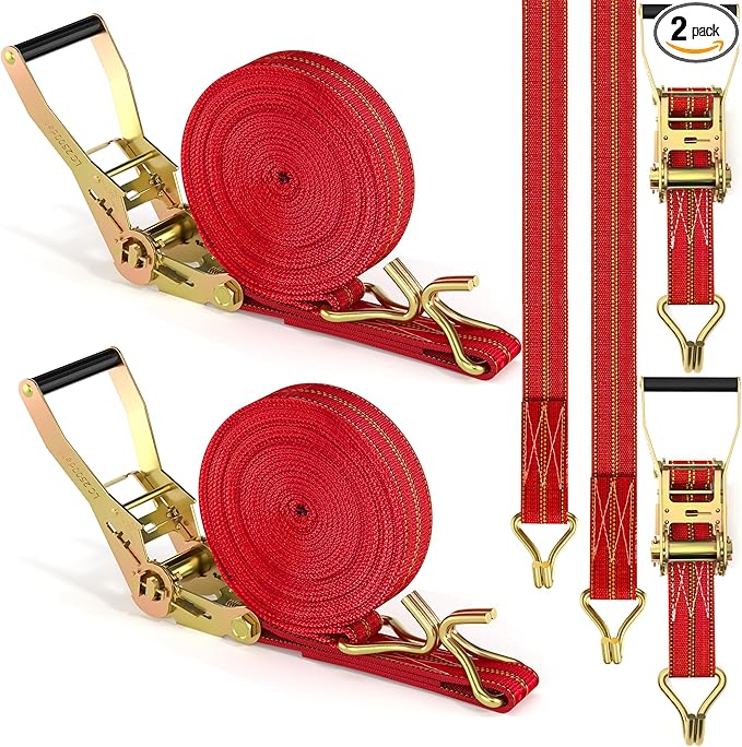 2Pack Ratchet Straps Heavy Duty, 2” 32Ft Tie Down Straps Ratchet, Tie Down Ratcheting with Double J Hook, 4000 LB Break Strength Cargo Strap Ratcheting for Moving, Trailers, Motorcycles and Car Roof