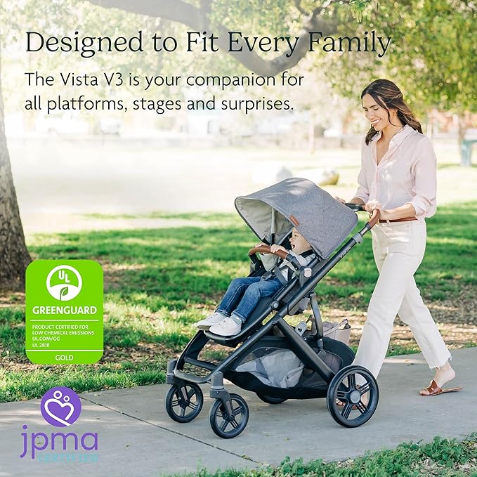 UPPAbaby Vista V3 Stroller - Full-Size Single-to-Double Stroller System - Toddler Seat, Bug Shield, Rain Shield, and Storage Bag Included - Kenzi (Mystic Aqua/Carbon Frame/Saddle Leather)