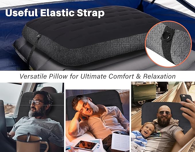 TREKOLOGY Camping Pillow - Large Inflatable (24"x15") for Home-Like Comfort, Portable & Ergonomic, Easy to Clean, Durable & Leak-Proof, Removable Strap for Secure Fit – ALUFT Ultra (Grey)