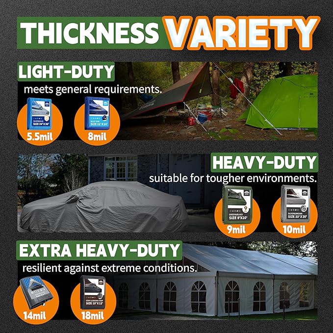 6x8 Feet Tarp Waterproof,Small Tarps,9Mil Thick,Finished Size Tarps,UV Resistant,Durable,Multipurpose Poly Tarp Cover with Metal Grommets and Reinforced Edges,Green/Black by RAINDEWAY