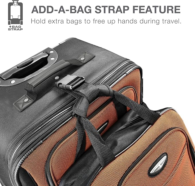 Travel Select Amsterdam 4-Piece Softside Expandable Rolling Luggage Set, Lightweight 2-Wheel Suitcases, Packing Cubes, Travel Tote, Durable Polyester Construction, Orange