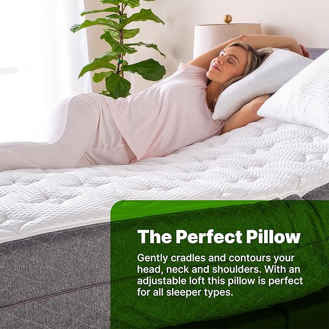 GhostBed Shredded Memory Foam Pillow with Adjustable Gel Memory Foam and Cooling Breathable Cover - Queen Size Shredded Memory Foam Pillows CertiPUR-US Certified 2-Pack
