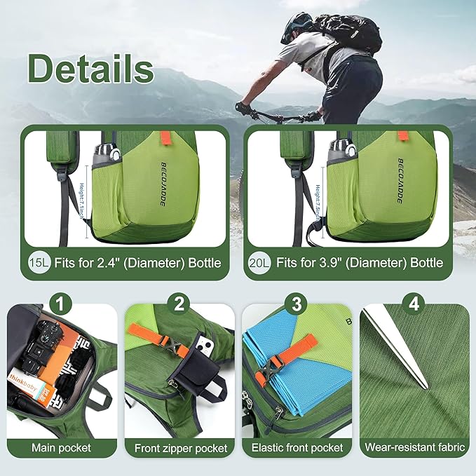 20L Small Hiking Backpack for Men Women Foldable Packable Back Pack Ultralight Hiking Daypack for Travel Camping Outdoor, Olive Green