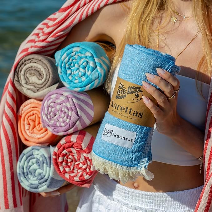 Turkish Beach Towel - 100% Organic Cotton - Soft, Quick-Dry, Sand Proof, Prewashed - Lightweight & Oversized for Beach, Pool, Yoga, Bath, Travel, Gym, Throw - Aegean (Turquoise)