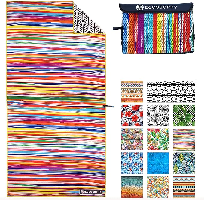 ECCOSOPHY Microfiber Beach Towel - Sand Free Towels are Quick Dry, Light Weight, Super Absorbent - Perfect Pool, Travel, Cruise, Camping Essentials - Oversized Extra Large for Adults 71x35 in