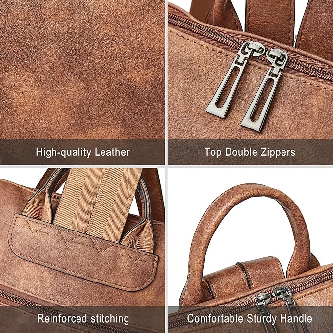 Shrrie Vegan Leather Laptop Backpack for Women 15.6 inch Work Backpack Fashion Travel Backpack Purse for Travel College Work